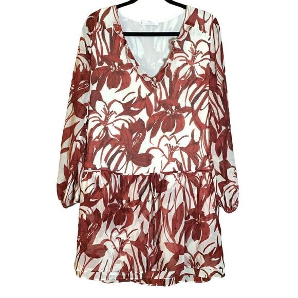 MNG MANGO Red and White Floral Mini Dress Size 8 - Picture 1 of 7